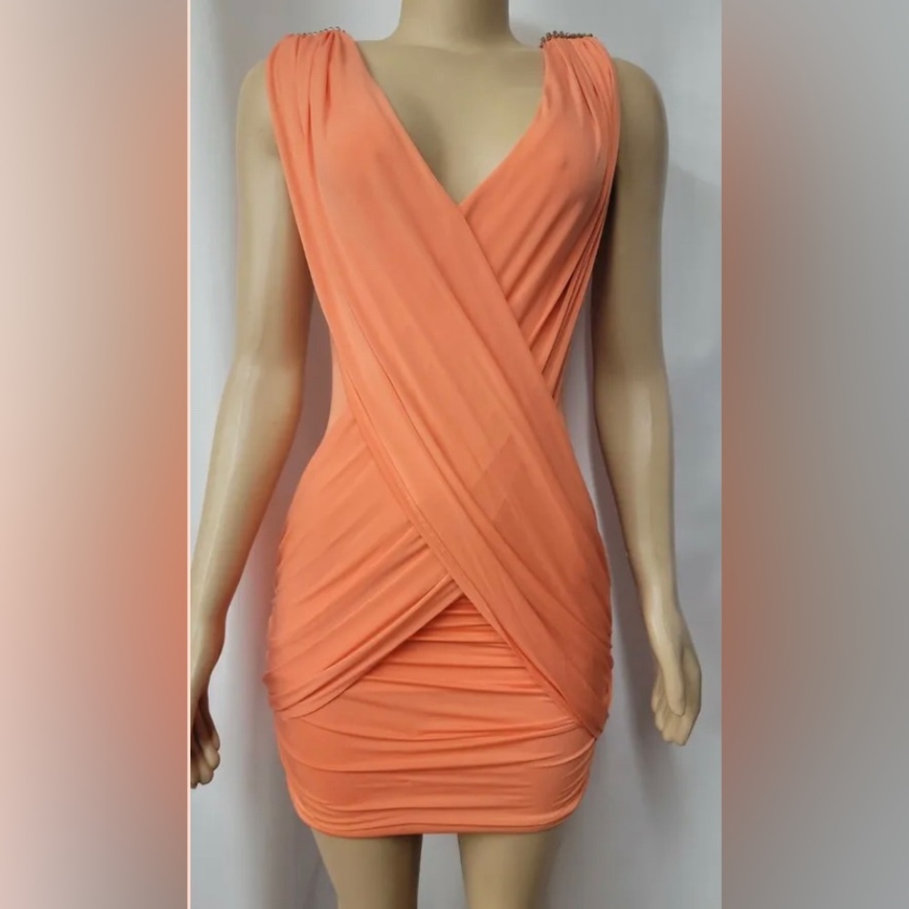 BCBGMAXAZRIA Alondra Front Drape Ruched Women's Bodycon Dress Size L